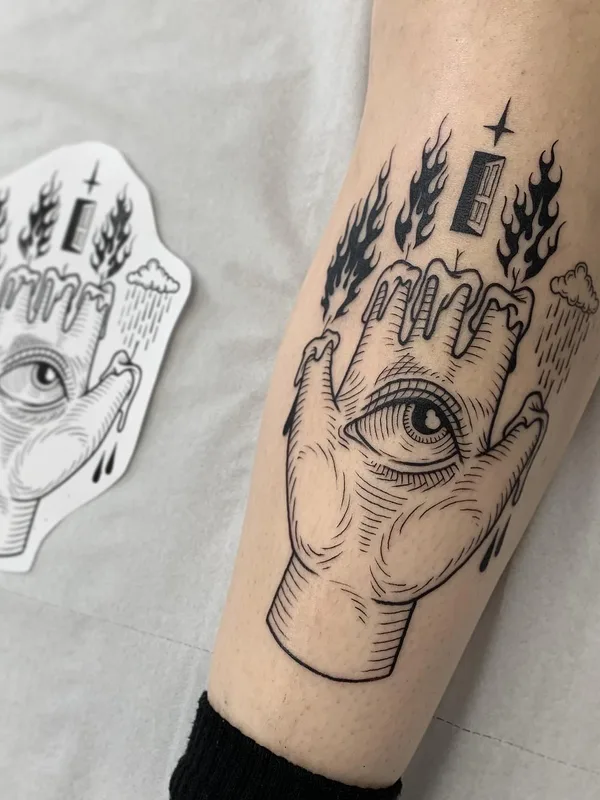Graphic tattoo by Iain Sellar in Bristol