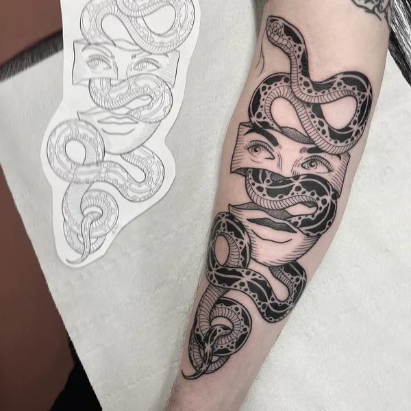 Graphic tattoo by Iain Sellar in Bristol