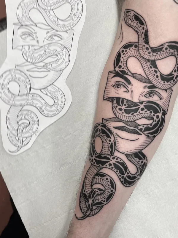 Graphic tattoo by Iain Sellar in Bristol