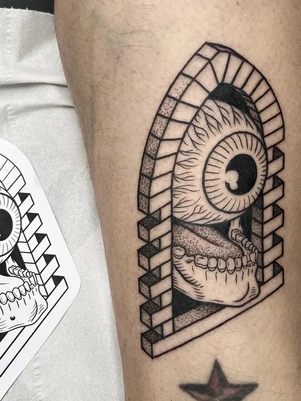 Graphic tattoo by Iain Sellar in Bristol