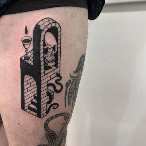 Graphic tattoo by Iain Sellar in Bristol