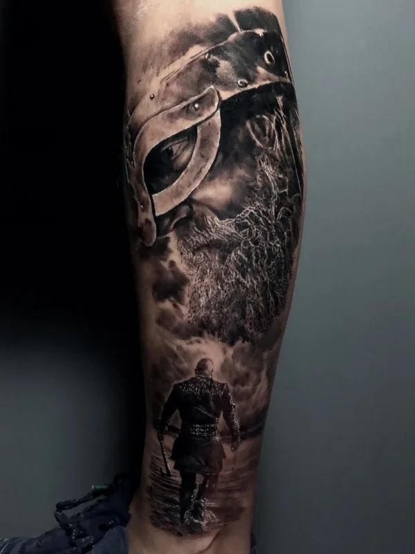black and grey realism татуировка на calf #42642 | Тату мастер Dmitri Sadchikov