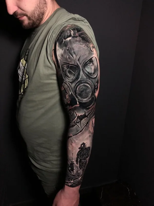 male black and grey realism татуировка на full sleeve #42643 | Тату мастер Dmitri Sadchikov