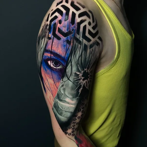 Trash Polka tattoo by Dmitri Sadchikov in Moscow