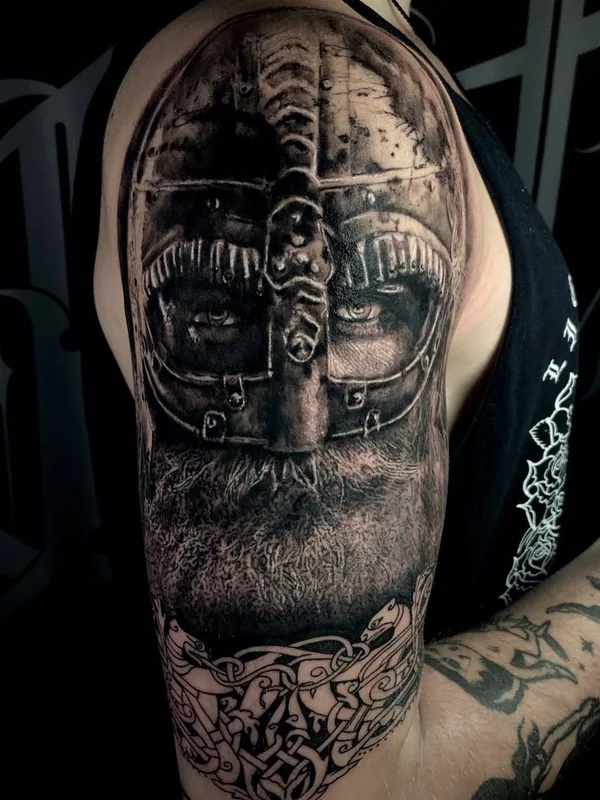 black and grey black and grey татуировка на upper arm #42646 | Тату мастер Dmitri Sadchikov
