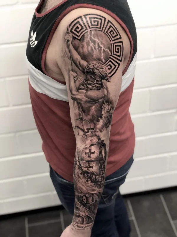 male black and grey realism татуировка на full sleeve #42641 | Тату мастер Dmitri Sadchikov