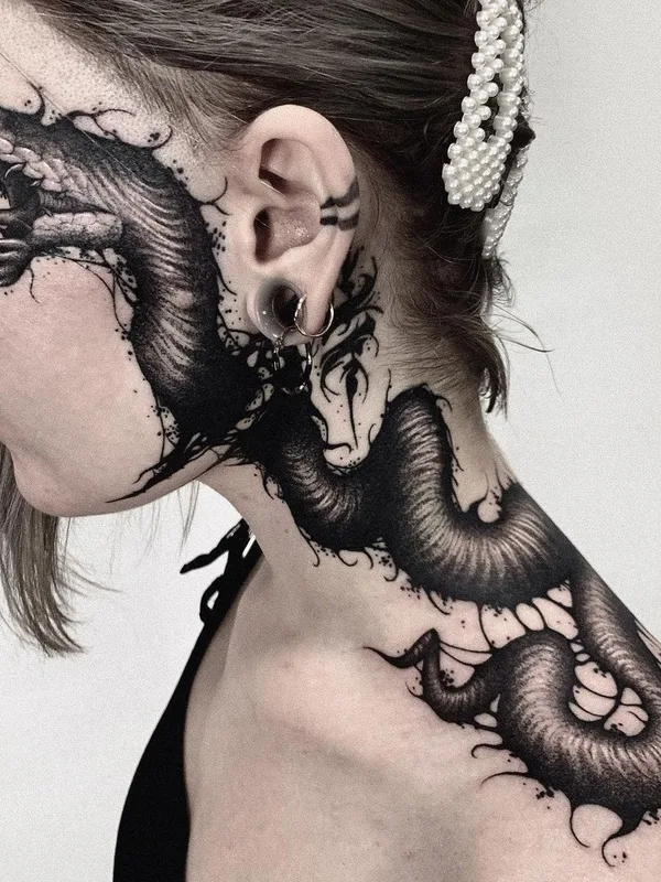 female black blackwork татуировка на face #44279 | Тату мастер Женя Wiz