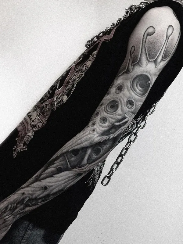 black and grey biomechanical татуировка на full sleeve #44271 | Тату мастер Женя Wiz