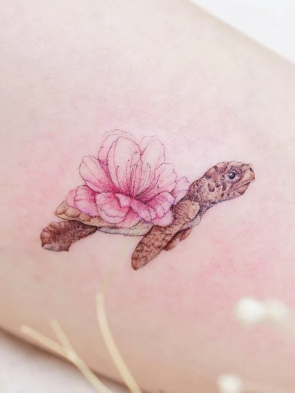 color watercolor tattoo auf thigh #44319 | Tätowierer Mini Lau