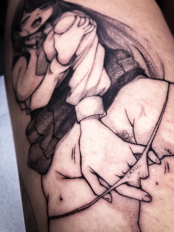 female black and grey anime Tatuaggio su thigh #60025 | Tatuatore EKYS ONE