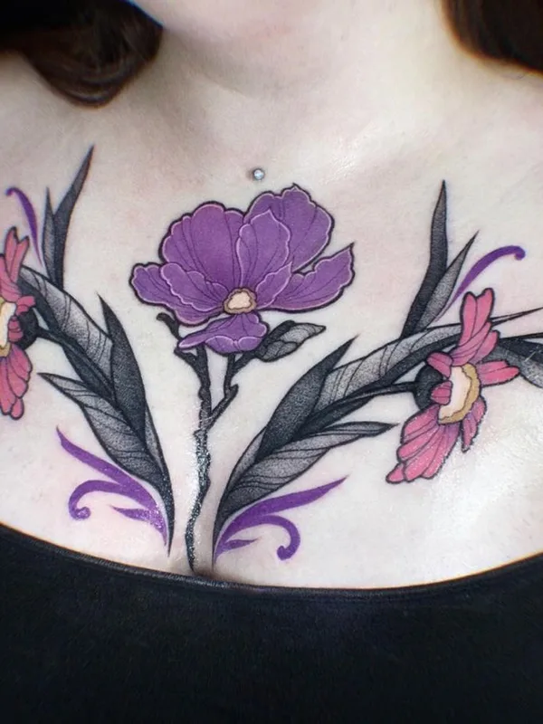 female color botanic tatuaje en chest #50145 | Tatuador Анастасия Паутова