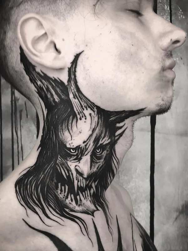 male black blackwork татуировка на neck #50183 | Тату мастер Maldenti