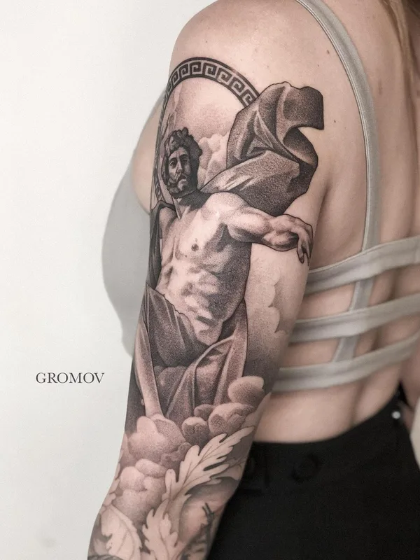 female black and grey realism татуировка на upper arm #50230 | Тату мастер Владислав Громов