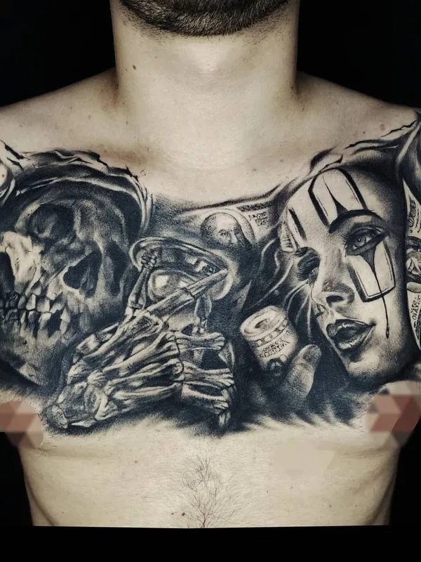 male black and grey realism tattoo on chest #50298 | Tattoo Artist Артем