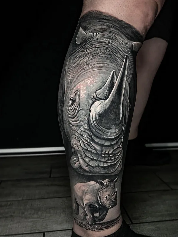 black and grey realism татуировка на calf #63930 | Тату мастер Luis Gil