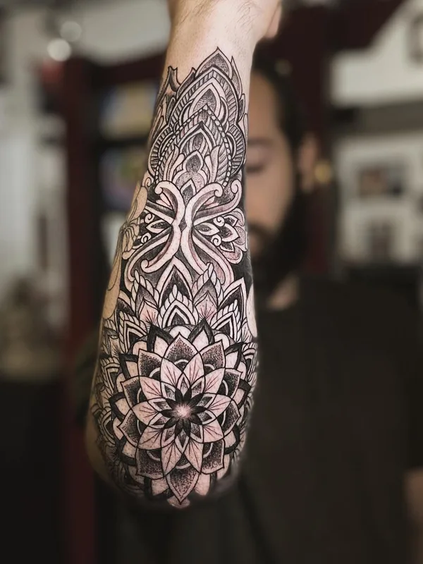 black and grey mandala tattoo on forearm #63987 | Tattoo Artist @javieracero