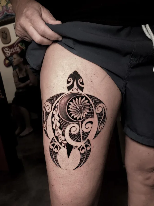 black and grey tribal tattoo on thigh #63986 | Tattoo Artist @javieracero