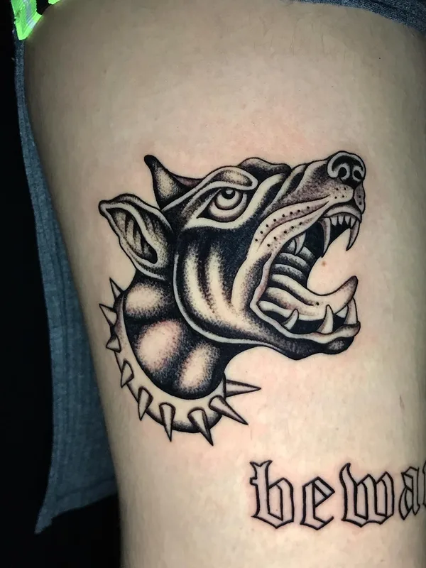 black and grey traditional 타투 부위 thigh #64010 | 타투이스트 Chris Tamborelli