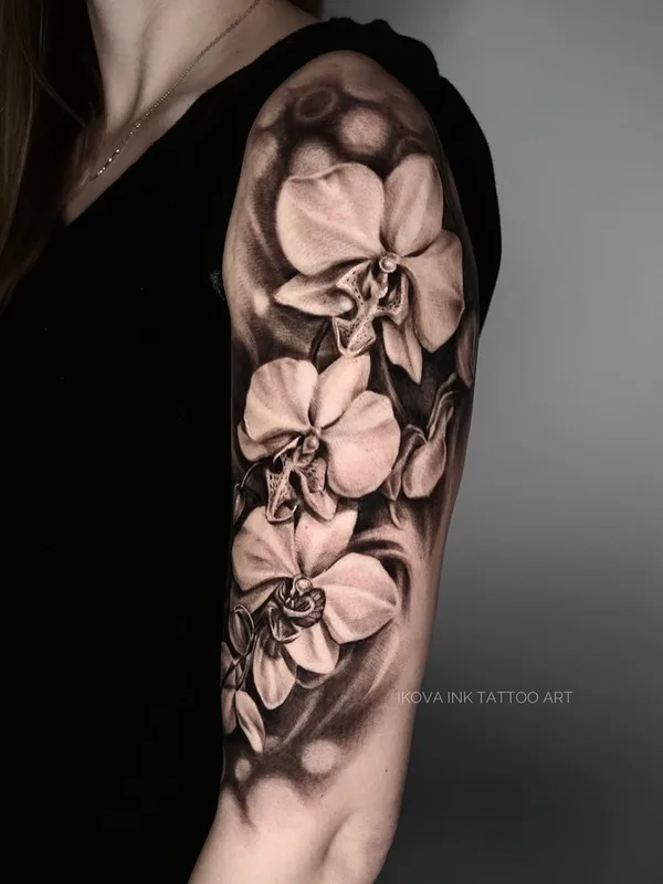 female black and grey realism татуировка на full sleeve #64017 | Тату мастер @ikova_ink