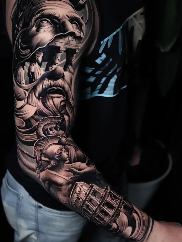 black and grey realism tattoo on full sleeve #64032 | Tattoo Artist Fabiano Nogarolli