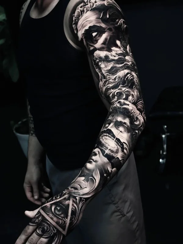 male black and grey realism tattoo on full sleeve #64023 | Tattoo Artist Fabiano Nogarolli
