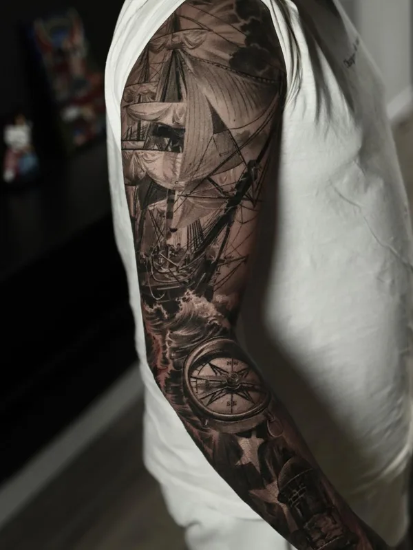 black and grey realism tattoo on full sleeve #64024 | Tattoo Artist Fabiano Nogarolli