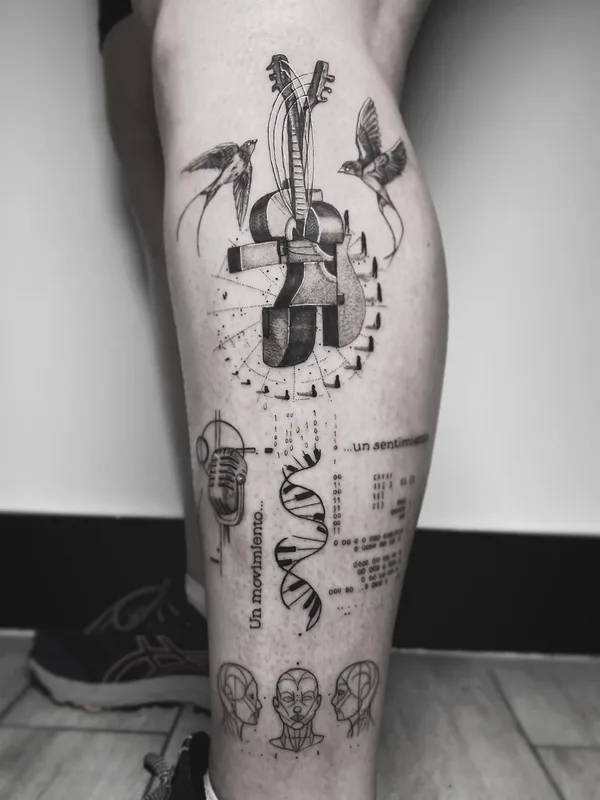 men black abstract, graphic, fineline 타투 부위 leg #64038 | 타투이스트 KathePla