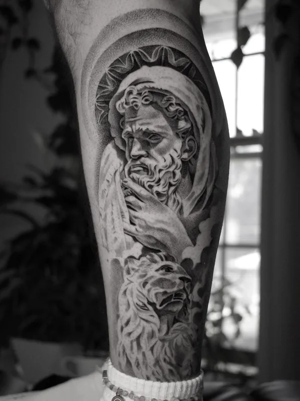 black and grey realism tatouage sur calf #64069 | Artiste tatoueur Raul Dares