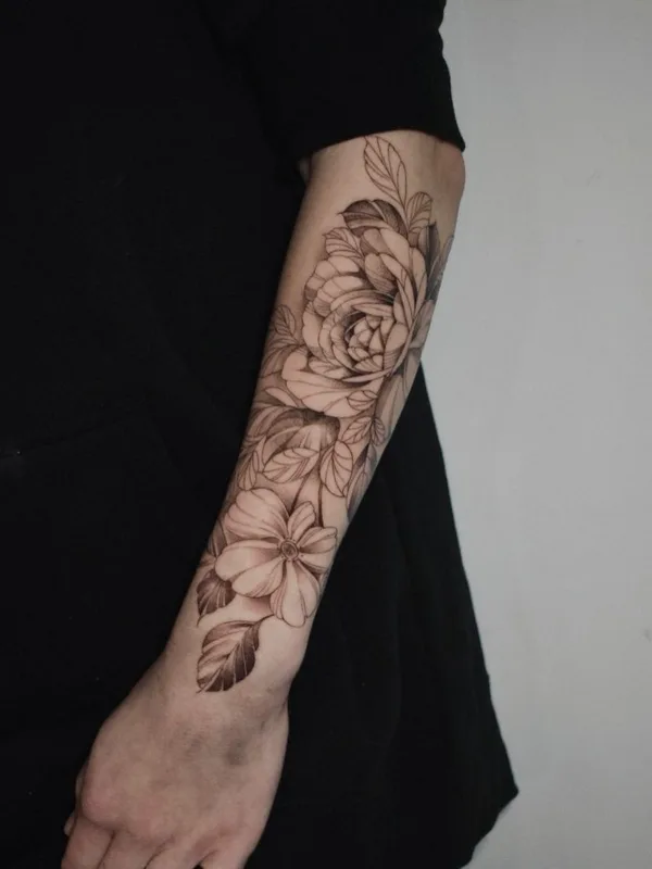 black and grey botanic tatouage sur forearm #64065 | Artiste tatoueur Raul Dares