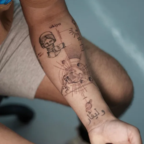 Graphic tattoo by Raul Dares in Miami