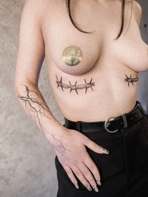 female black linework Tatuaggio su chest #64951 | Tatuatore Владислав Пермяков