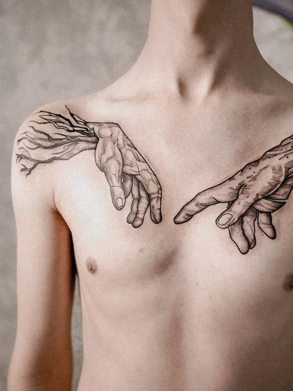 male black and grey blackwork Tatuaggio su chest #64958 | Tatuatore Владислав Пермяков