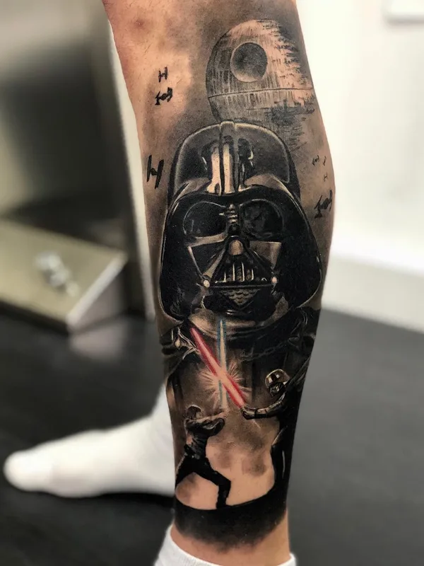 male black and grey realism tattoo on calf #30330 | Tattoo Artist Sergio Fernandez