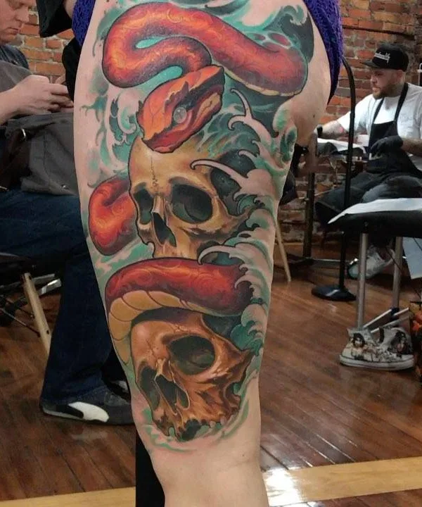 color japanese Tatuaggio su thigh #31061 | Tatuatore Ande Chambers