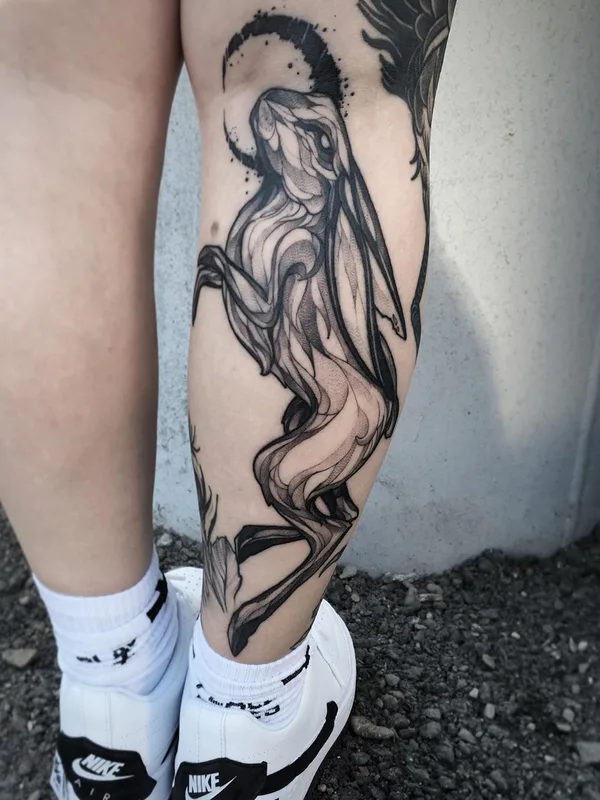 black and grey blackwork татуировка на calf #36411 | Тату мастер Vladimir Pride