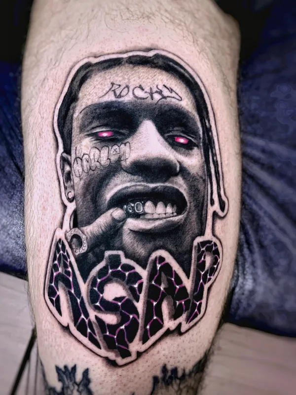 black and grey realism tattoo auf calf #70122 | Tätowierer Andrey Pavlenko