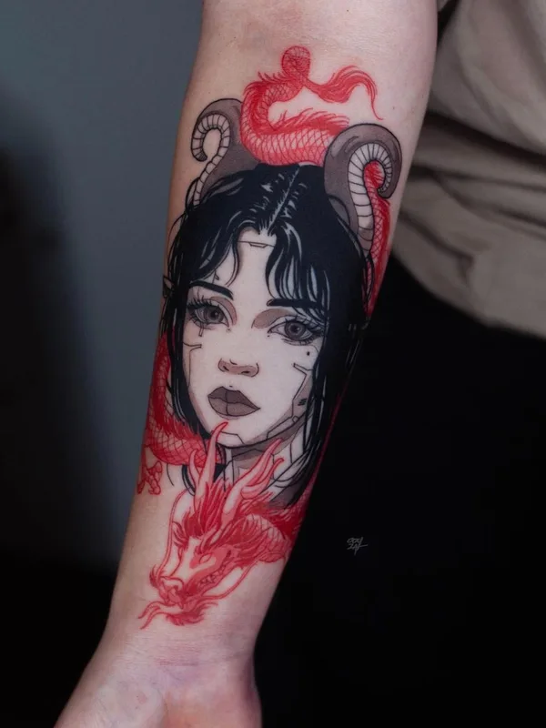 female color illustrative tattoo auf forearm #41175 | Tätowierer Валерия Волохова
