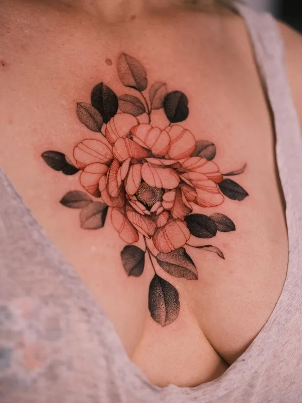 female black and grey botanic татуировка на chest #58293 | Тату мастер KimBobby
