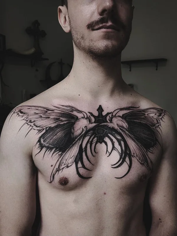 male black and grey blackwork татуировка на chest #59515 | Тату мастер Александра Возякова