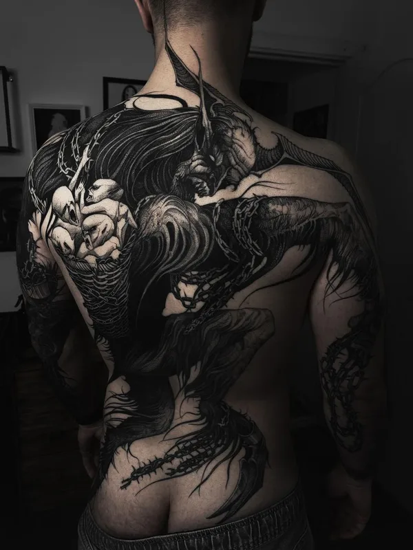 male black blackwork татуировка на full back #59516 | Тату мастер Александра Возякова