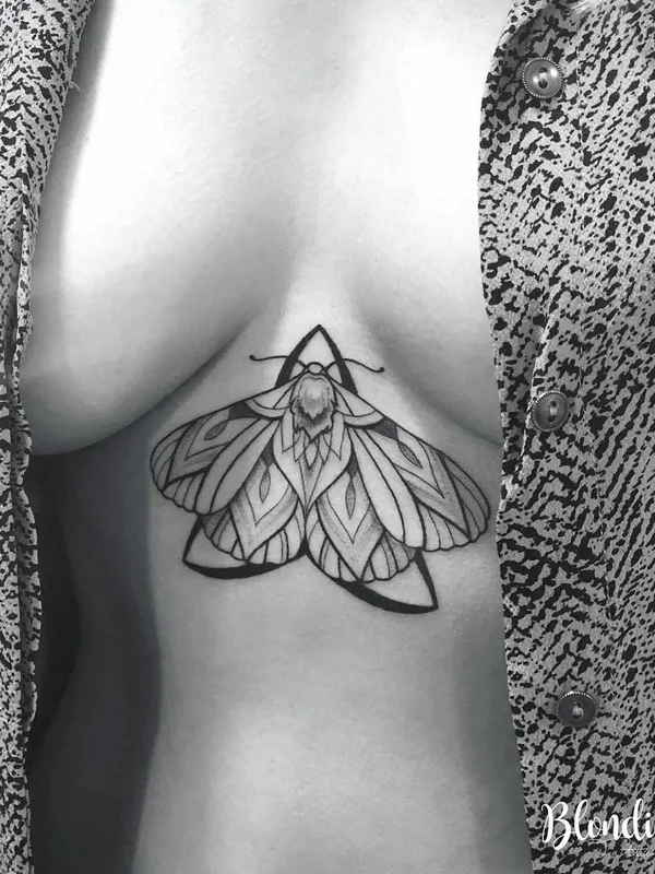 female black and grey blackwork татуировка на sternum #33712 | Тату мастер Blondie