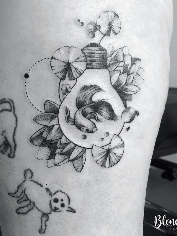 black and grey blackwork татуировка на thigh #33718 | Тату мастер Blondie
