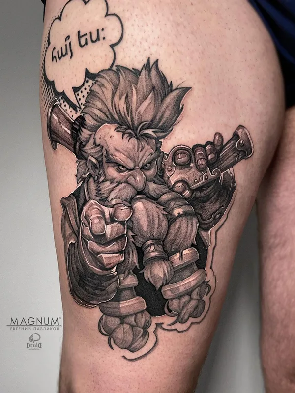 black and grey black and grey татуировка на thigh #44366 | Тату мастер Евгений Павликов