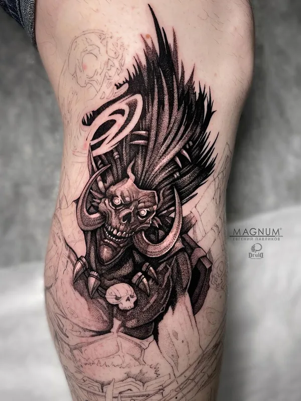 black and grey blackwork татуировка на calf #44363 | Тату мастер Евгений Павликов