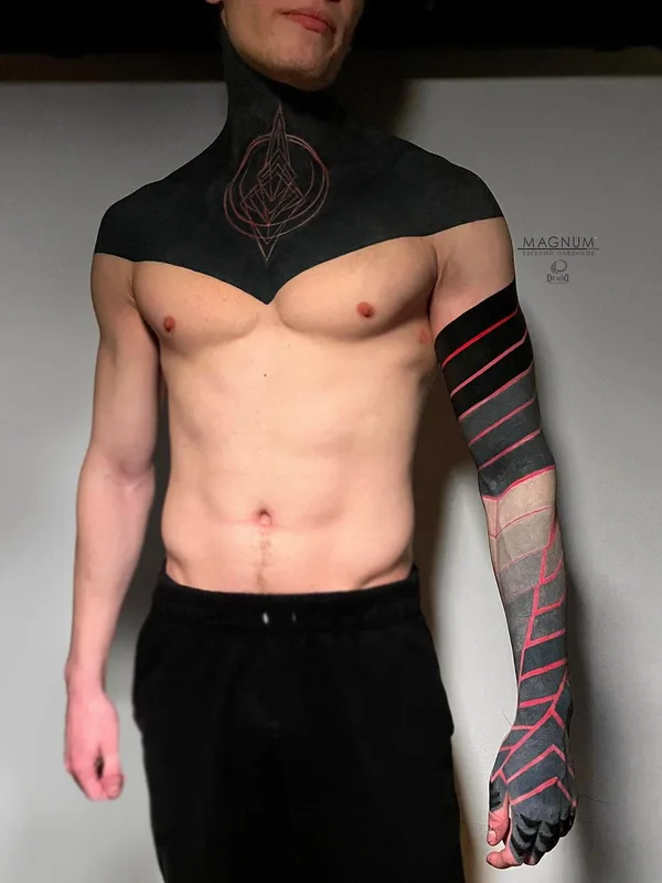 male black blackwork татуировка на full sleeve #44370 | Тату мастер Евгений Павликов