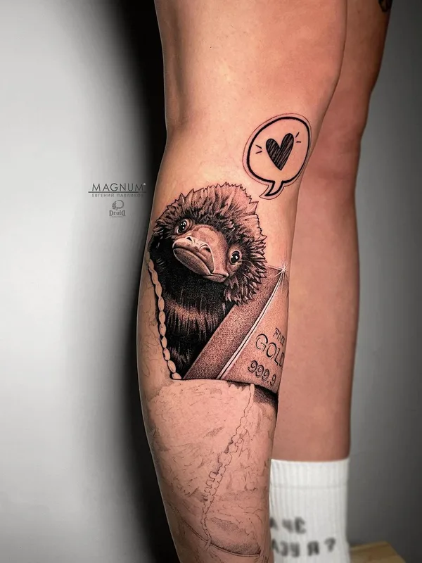 black and grey black and grey татуировка на calf #44367 | Тату мастер Евгений Павликов