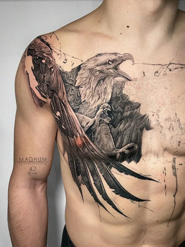 male black and grey realism татуировка на chest #44372 | Тату мастер Евгений Павликов