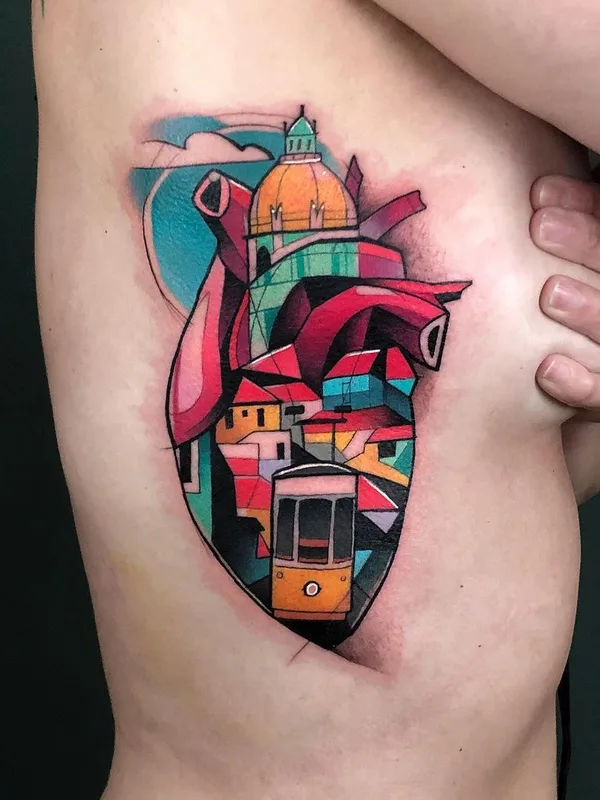female color illustrative tattoo on ribcage #44396 | Tattoo Artist Carlos Breakone