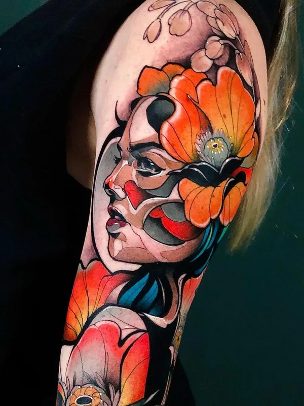 female color illustrative tattoo on upper arm #44395 | Tattoo Artist Carlos Breakone