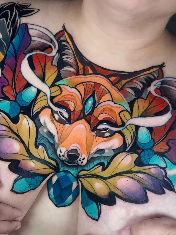 female color illustrative tattoo on chest #44400 | Tattoo Artist Carlos Breakone